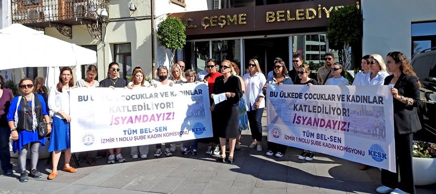 Çeşme Belediyesi emekçileri, kadın cinayetlerine ve şiddete karşı ses yükselttiler