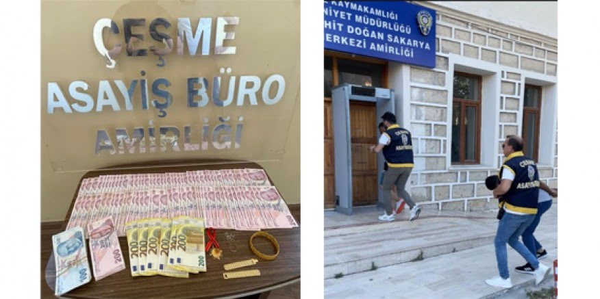 Çeşme'de, kendilerini Başkomiser olarak tanıtarak dolandırıcılık yapan 2 kişi yakalanarak tutuklandı